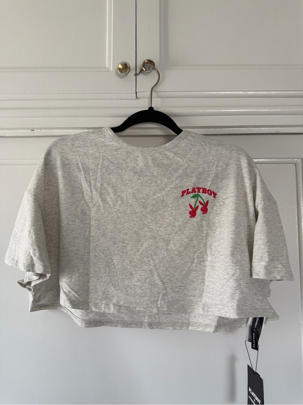 PLAYBOY Gray Cropped Logo Cropped Tee